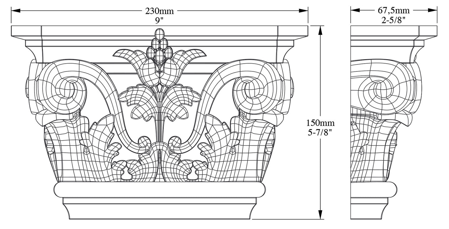 Orac Decor K201 Capitello Chiusura Decorazione Arredo Purotouch® Poliuretano Alta Densità Bianco Resistente Agli Urti Calore Acqua Facile Da Installare Verniciabile Pretrattato Primer Acrilico Impermeabile Interno Esterno Ambienti Umidi 22,8x6,2x14,9 cm