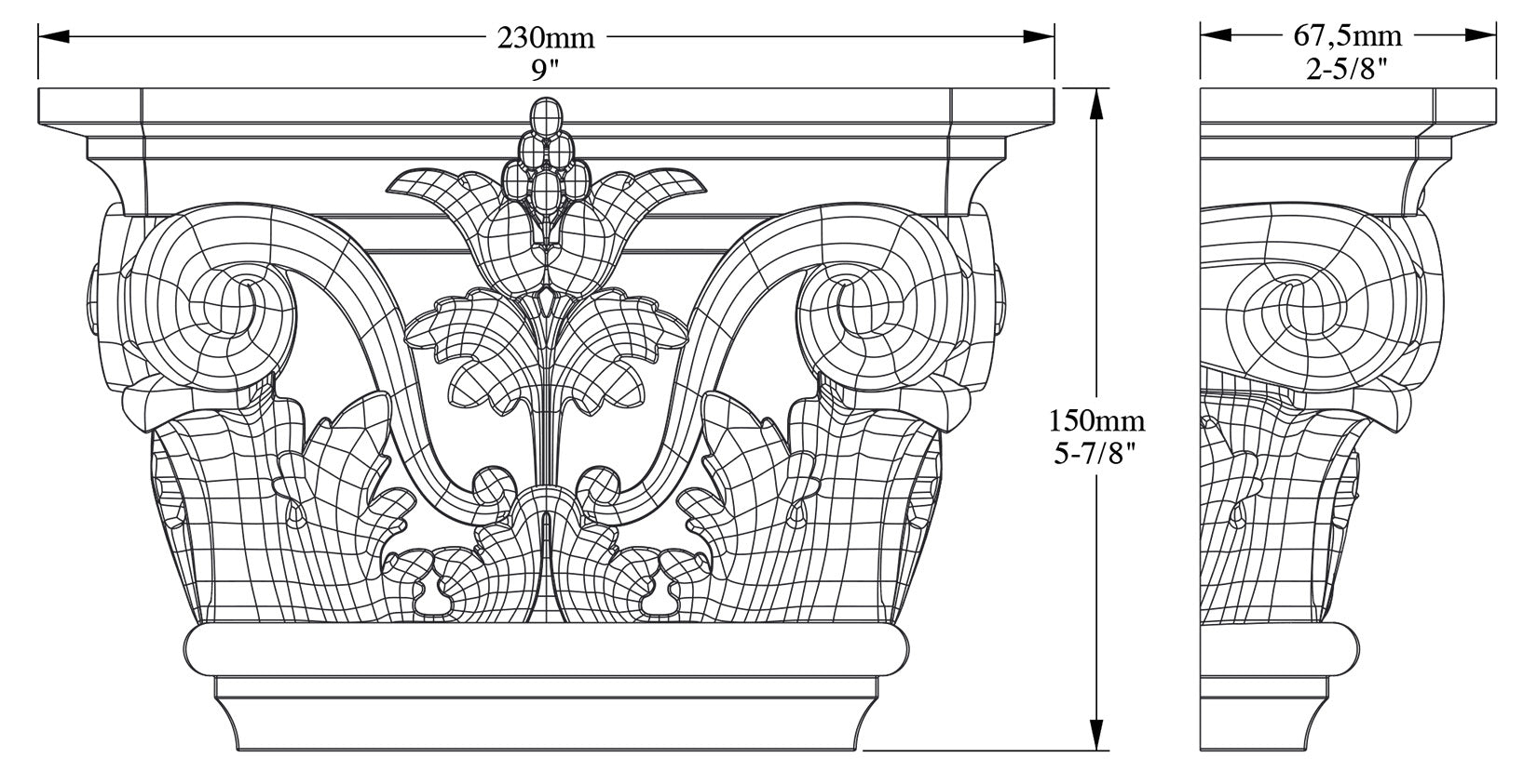 Orac Decor K201 Capitello Chiusura Decorazione Arredo Purotouch® Poliuretano Alta Densità Bianco Resistente Agli Urti Calore Acqua Facile Da Installare Verniciabile Pretrattato Primer Acrilico Impermeabile Interno Esterno Ambienti Umidi 22,8x6,2x14,9 cm