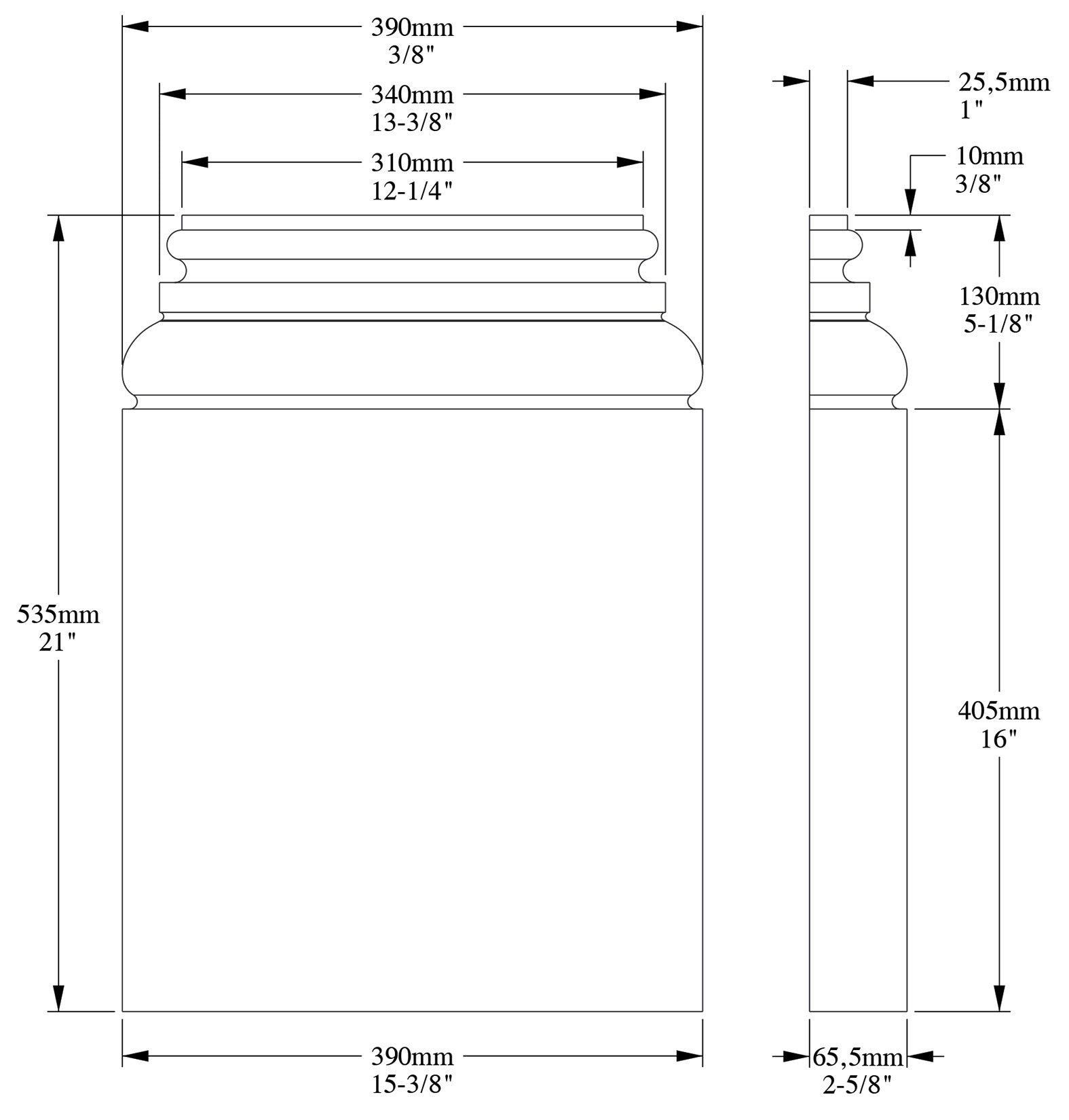 Orac Decor K254 Base Elemento Per Pilastro Colonna Purotouch® Poliuretano Alta Densità Bianco Resistente Agli Urti Calore Acqua Facile Da Installare Verniciabile Pretrattato Primer Acrilico Impermeabile Interno Esterno Ambienti Umidi 39x6,5x53,5 cm