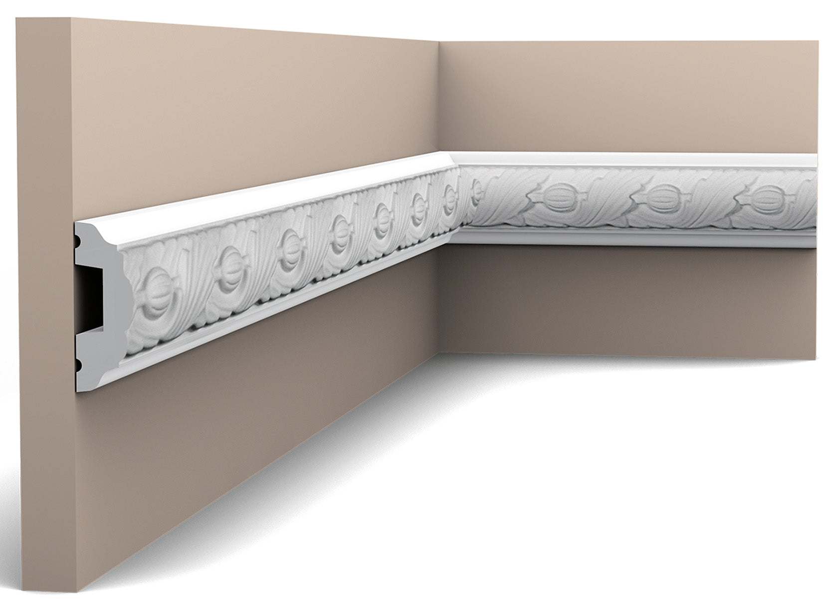 Orac Decor P1020 Cornice Profilo Parete Purotouch® Poliuretano Ad Alta Densità Bianco Resistente Agli Urti Calore Acqua Facile Da Installare Verniciabile Pretrattata Primer Acrilico Impermeabile Per Interno ed Esterno Ambienti Umidi Misura 200x4,9x2,4 cm