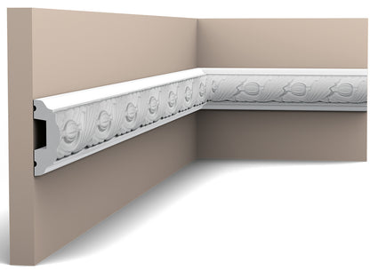 Orac Decor P1020 Cornice Profilo Parete Purotouch® Poliuretano Ad Alta Densità Bianco Resistente Agli Urti Calore Acqua Facile Da Installare Verniciabile Pretrattata Primer Acrilico Impermeabile Per Interno ed Esterno Ambienti Umidi Misura 200x4,9x2,4 cm