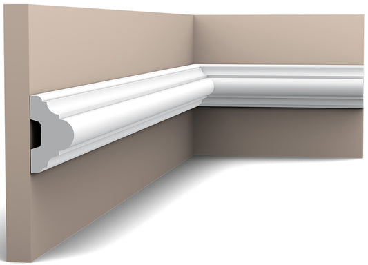 Orac Decor P4020 Cornice Profilo Parete Purotouch® Poliuretano Ad Alta Densità Bianco Resistente Agli Urti Calore Acqua Facile Da Installare Verniciabile Pretrattata Primer Acrilico Impermeabile Per Interno ed Esterno Ambienti Umidi Misura 200x5x2,9 cm
