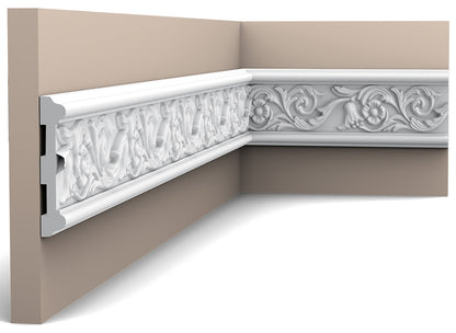 Orac Decor P7020 Cornice Profilo Parete Purotouch® Poliuretano Ad Alta Densità Bianco Resistente Agli Urti Calore Acqua Facile Da Installare Verniciabile Pretrattata Primer Acrilico Impermeabile Per Interno ed Esterno Ambienti Umidi Misura 200x11,1x1,9 cm