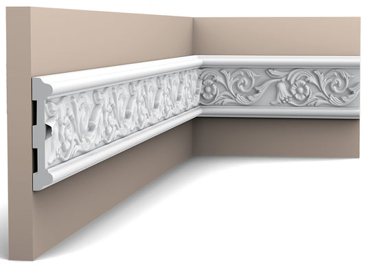 Orac Decor P7020 Cornice Profilo Parete Purotouch® Poliuretano Ad Alta Densità Bianco Resistente Agli Urti Calore Acqua Facile Da Installare Verniciabile Pretrattata Primer Acrilico Impermeabile Per Interno ed Esterno Ambienti Umidi Misura 200x11,1x1,9 cm