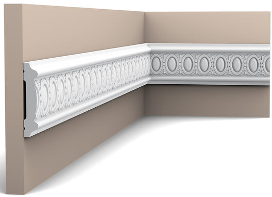 Orac Decor P7030 Cornice Profilo Parete Purotouch® Poliuretano Ad Alta Densità Bianco Resistente Agli Urti Calore Acqua Facile Da Installare Verniciabile Pretrattata Primer Acrilico Impermeabile Per Interno ed Esterno Ambienti Umidi Misura 200x8,5x1,7 cm