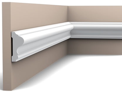 Orac Decor P8020 Cornice Profilo Parete Purotouch® Poliuretano Ad Alta Densità Bianco Resistente Agli Urti Calore Acqua Facile Da Installare Verniciabile Pretrattata Primer Acrilico Impermeabile Per Interno ed Esterno Ambienti Umidi Misura 200x6x2,6 cm