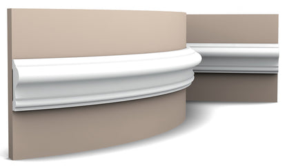 Orac Decor P8020F Cornice Profilo Parete Purotouch® Poliuretano Flessibile Flex Bianco Resistente Agli Urti Calore Acqua Facile Da Installare Verniciabile Pretrattata Primer Acrilico Impermeabile Per Interno ed Esterno Ambienti Umidi Misura 200x6x2,6 cm