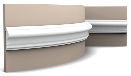 Orac Decor P8020F Cornice Profilo Parete Purotouch® Poliuretano Flessibile Flex Bianco Resistente Agli Urti Calore Acqua Facile Da Installare Verniciabile Pretrattata Primer Acrilico Impermeabile Per Interno ed Esterno Ambienti Umidi Misura 200x6x2,6 cm