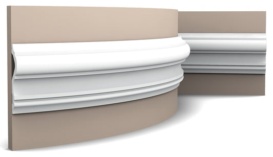 Orac Decor P8050F Cornice Profilo Parete Purotouch® Poliuretano Flessibile Flex Bianco Resistente Agli Urti Calore Acqua Facile Da Installare Verniciabile Pretrattata Primer Acrilico Impermeabile Per Interno ed Esterno Ambienti Umidi Misura 200x12x3 cm