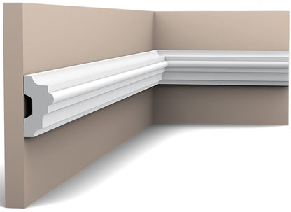 Orac Decor P9040 Cornice Profilo Parete Purotouch® Poliuretano Ad Alta Densità Bianco Resistente Agli Urti Calore Acqua Facile Da Installare Verniciabile Pretrattata Primer Acrilico Impermeabile Per Interno ed Esterno Ambienti Umidi Misura 200x5x2,5 cm