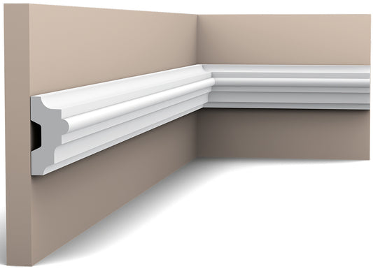 Orac Decor P9040 Cornice Profilo Parete Purotouch® Poliuretano Ad Alta Densità Bianco Resistente Agli Urti Calore Acqua Facile Da Installare Verniciabile Pretrattata Primer Acrilico Impermeabile Per Interno ed Esterno Ambienti Umidi Misura 200x5x2,5 cm