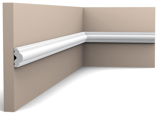 Orac Decor PX103 Cornice Profilo Parete Duropolymer® Polistirene Ad Alta Densità Bianco Resistente Agli Urti Calore Acqua Facile Da Installare Verniciabile Pretrattata Primer Acrilico Impermeabile Per Interno ed Esterno Ambienti Umidi Misura 200x2,5x1,2cm