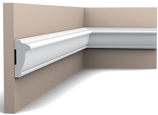 Orac Decor PX113 Cornice Profilo Parete Duropolymer® Polistirene Ad Alta Densità Bianco Resistente Agli Urti Calore Acqua Facile Da Installare Verniciabile Pretrattata Primer Acrilico Impermeabile Per Interno ed Esterno Ambienti Umidi Misura 200x6x2,7 cm