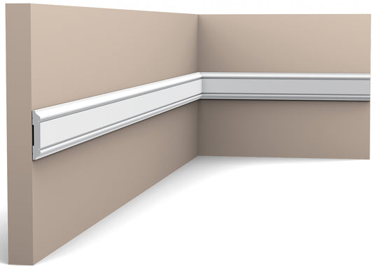 Orac Decor PX144 Cornice Profilo Parete Duropolymer® Polistirene Ad Alta Densità Bianco Resistente Agli Urti Calore Acqua Facile Da Installare Verniciabile Pretrattata Primer Acrilico Impermeabile Per Interno ed Esterno Ambienti Umidi Misura 200x4,7x0,8cm