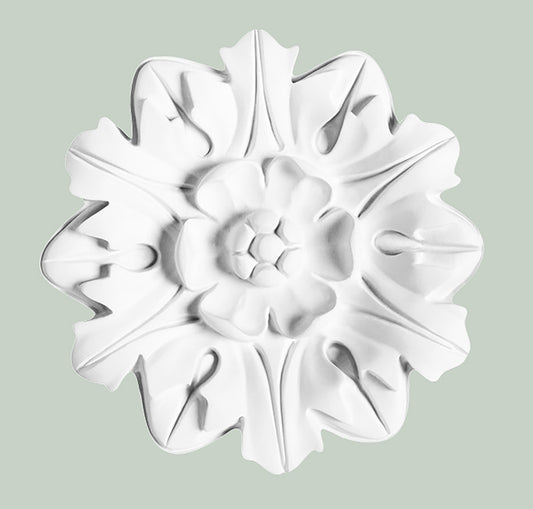Orac Decor R12 Rosone Forma Fiore Floreale Purotouch® Poliuretano Alta Densità Bianco Resistente Urti Calore Acqua Facile Da Installare Verniciabile Pretrattato Primer Acrilico Impermeabile Interno Esterno Ambienti Umidi Diametro Ø19,5 Spessore 1,8 cm