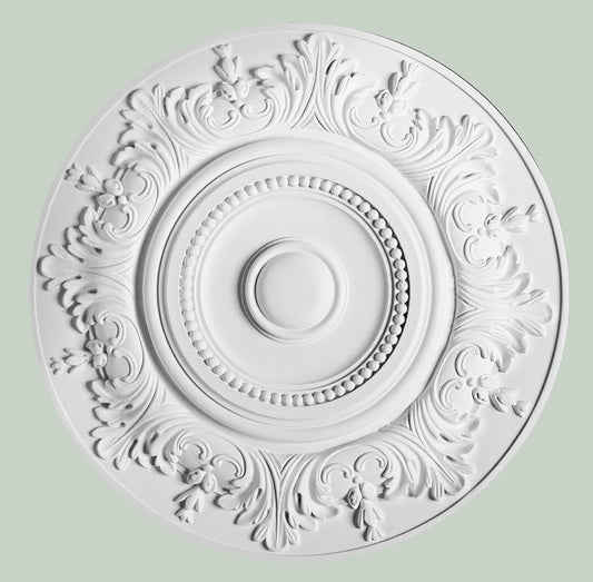 Orac Decor R17 Rosone Forma Fiore Foglie Purotouch® Poliuretano Alta Densità Bianco Resistente Urti Calore Acqua Facile Da Installare Verniciabile Pretrattato Primer Acrilico Impermeabile Interno Esterno Ambienti Umidi Diametro Ø 47 cm Spessore 3,5 cm