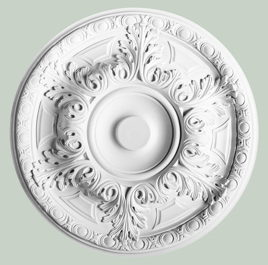 Orac Decor R18 Rosone Foglie Decorato Rilievo Purotouch® Poliuretano Alta Densità Bianco Resistente Urti Calore Acqua Facile Da Installare Verniciabile Pretrattato Primer Acrilico Impermeabile Interno Esterno Ambienti Umidi Diametro Ø49 cm Spessore 4,7 cm