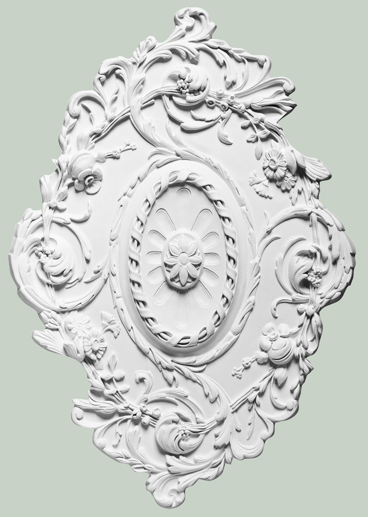 Orac Decor R22 Rosone Classico Plafone Ovale Foglie Fiori Purotouch® Poliuretano Alta Densità Bianco Resistente Urti Calore Acqua Facile Da Installare Verniciabile Pretrattato Primer Acrilico Impermeabile Interno Esterno Ambienti Umidi 77,5x53x3,6 cm