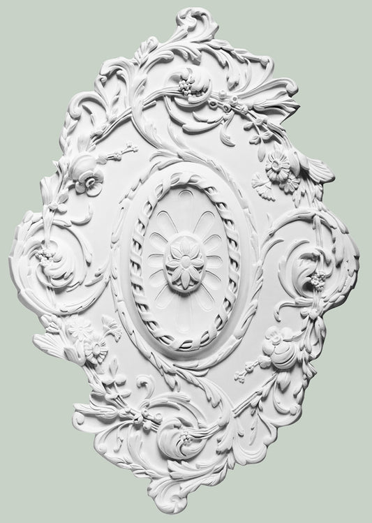 Orac Decor R22 Rosone Classico Plafone Ovale Foglie Fiori Purotouch® Poliuretano Alta Densità Bianco Resistente Urti Calore Acqua Facile Da Installare Verniciabile Pretrattato Primer Acrilico Impermeabile Interno Esterno Ambienti Umidi 77,5x53x3,6 cm