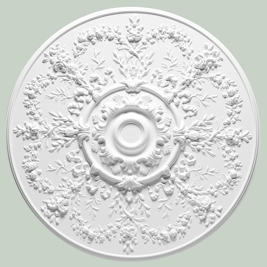 Orac Decor R64 Rosone Floreale Foglie Fiore Soffitto Purotouch® Poliuretano Alta Densità Bianco Resistente Urti Calore Acqua Facile Da Installare Verniciabile Pretrattato Primer Acrilico Impermeabile Interno Esterno Ambienti Umidi Diametro Ø95,2 H4,8 cm