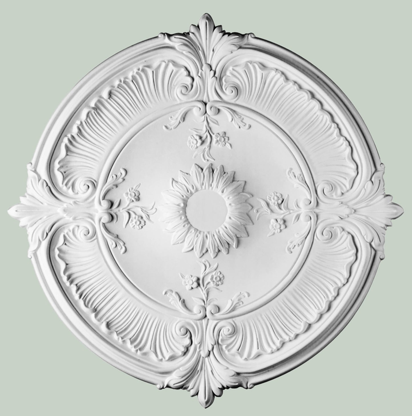 Orac Decor R73 Rosone Classico Tondo Romantico Soffitto Purotouch® Poliuretano Alta Densità Bianco Resistente Urti Calore Acqua Facile Da Installare Verniciabile Pretrattato Primer Acrilico Impermeabile Interno Esterno Ambienti Umidi Diametro Ø70 H5,9 cm