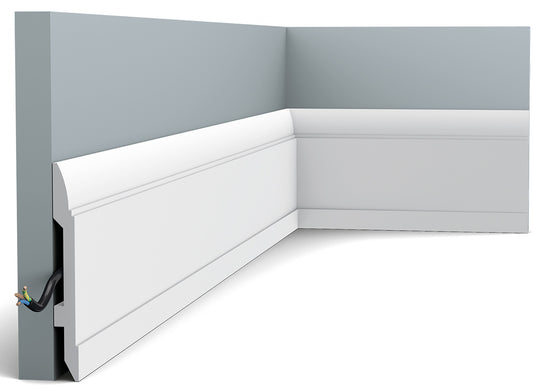 Orac Decor SX104 Battiscopa Zoccolino Parete Duropolymer® Polistirene Ad Alta Densità Bianco Resistente Urti Calore Acqua Facile Da Installare Verniciabile Pretrattata Primer Acrilico Impermeabile Per Interno Esterno Ambienti Umidi Misura 200X14,8X1,7 cm