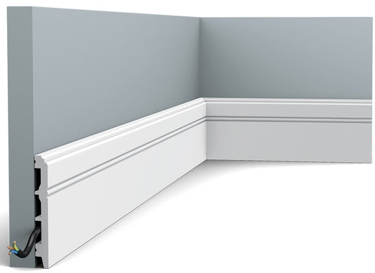 Orac Decor SX105 Battiscopa Zoccolino Parete Duropolymer® Polistirene Ad Alta Densità Bianco Resistente Urti Calore Acqua Facile Da Installare Verniciabile Pretrattata Primer Acrilico Impermeabile Per Interno Esterno Ambienti Umidi Misura 200X10,8X1,3 cm
