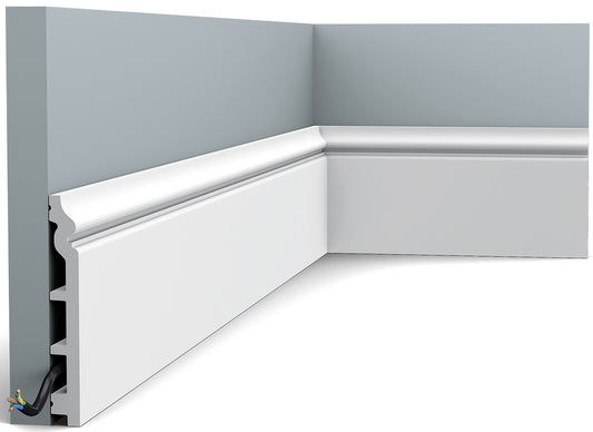 Orac Decor SX118 Battiscopa Zoccolino Parete Duropolymer® Polistirene Ad Alta Densità Bianco Resistente Urti Calore Acqua Facile Da Installare Verniciabile Pretrattata Primer Acrilico Impermeabile Per Interno Esterno Ambienti Umidi Misura 200X13,9X1,8 cm
