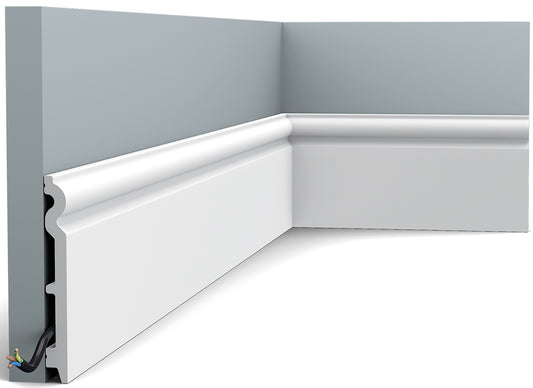 Orac Decor SX138 Battiscopa Zoccolino Parete Duropolymer® Polistirene Ad Alta Densità Bianco Resistente Agli Urti Calore Acqua Facile Da Installare Verniciabile Pretrattata Primer Acrilico Impermeabile Interno Esterno Ambienti Umidi Misura 200x13,8x1,5 cm