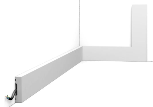 Orac Decor SX162-RAL9003 Battiscopa Zoccolino Parete Duropolymer® Polistirene Alta Densità Bianco Resistente Urti Calore Acqua Facile Da Installare Verniciabile Pretrattata Primer Acrilico Impermeabile Interno Esterno Ambienti Umidi Misura 200x4x1 cm