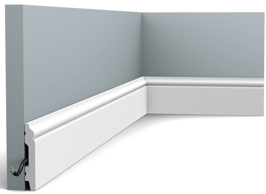 Orac Decor SX165 Battiscopa Zoccolino Parete Duropolymer® Polistirene Ad Alta Densità Bianco Resistente Agli Urti Calore Acqua Facile Da Installare Verniciabile Pretrattata Primer Acrilico Impermeabile Interno Esterno Ambienti Umidi Misura 200x6,9x1,1 cm