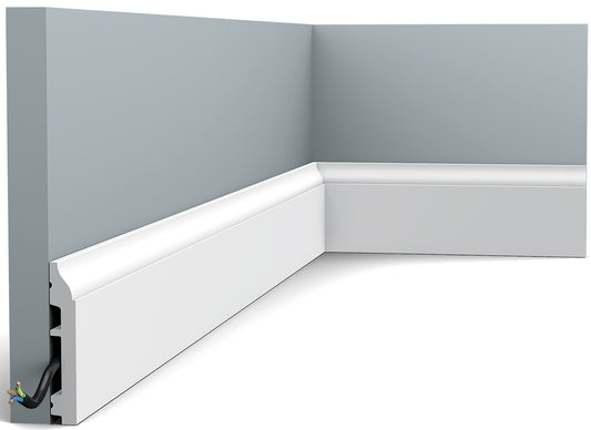 Orac Decor SX172 Battiscopa Zoccolino Parete Duropolymer® Polistirene Ad Alta Densità Bianco Resistente Agli Urti Calore Acqua Facile Da Installare Verniciabile Pretrattata Primer Acrilico Impermeabile Interno Esterno Ambienti Umidi Misura 200x8,5x1,4 cm