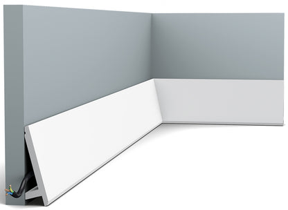 Orac Decor SX179 Cornice Battiscopa Parete Duropolymer® Polistirene Alta Densità Bianco Resistente Agli Urti Calore Acqua Illuminazione Indiretta Verniciabile Pretrattata Primer Acrilico Impermeabile Interno Esterno Ambienti Umidi Misura 200x9,7x2,9 cm