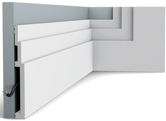 Orac Decor SX181 Battiscopa Zoccolino Zoccolo Parete Duropolymer® Polistirene Ad Alta Densità Bianco Resistente Agli Urti Calore Acqua Facile Da Installare Verniciabile Pretrattata Primer Acrilico Impermeabile Interno Esterno Ambienti Umidi 200x20x2,2 cm