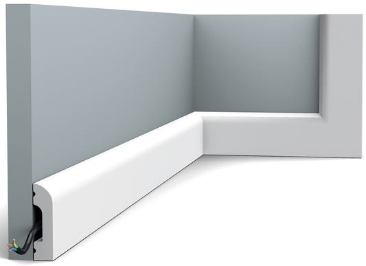 Orac Decor SX182 Cornice Battiscopa Zoccolino Parete Duropolymer® Polistirene Ad Alta Densità Bianco Resistente Agli Urti Calore Acqua Facile Da Installare Verniciabile Pretrattata Primer Acrilico Impermeabile Interno Esterno Ambienti Umidi 200x5x1,3 cm