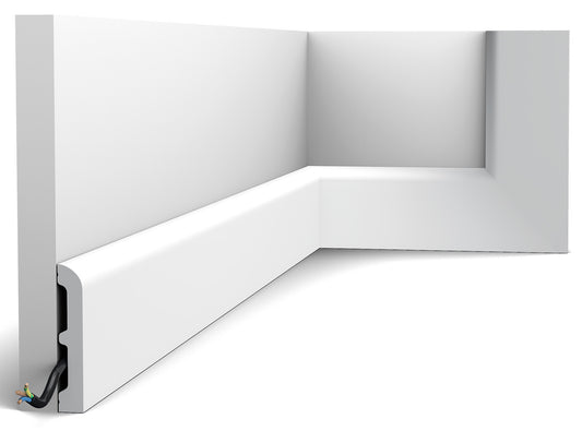 Orac Decor SX183-RAL9003 Cornice Battiscopa Zoccolino Parete Duropolymer® Polistirene Alta Densità Bianco Resistente Urti Calore Acqua Facile Da Installare Verniciabile Pretrattata Primer Acrilico Impermeabile Interno Esterno Ambienti Umidi 200x7,5x1,3 cm