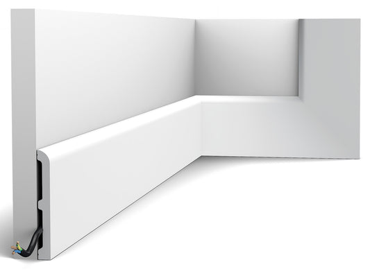 Orac Decor SX184-RAL9003 Cornice Battiscopa Zoccolino Parete Duropolymer® Polistirene Alta Densità Bianco Resistente Urti Calore Acqua Facile Da Installare Verniciabile Pretrattata Primer Acrilico Impermeabile Interno Esterno Ambienti Umidi 200x11x1,3 cm