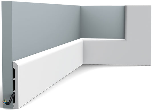Orac Decor SX184 Cornice Battiscopa Zoccolino Parete Duropolymer® Polistirene Ad Alta Densità Bianco Resistente Agli Urti Calore Acqua Facile Da Installare Verniciabile Pretrattata Primer Acrilico Impermeabile Interno Esterno Ambienti Umidi 200x11x1,3 cm