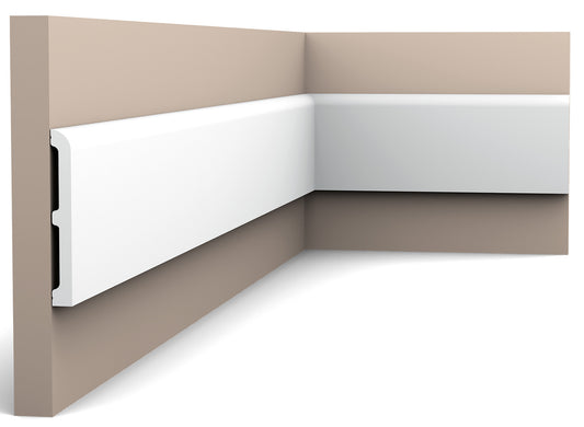 Orac Decor SX184 Cornice Battiscopa Zoccolino Parete Duropolymer® Polistirene Ad Alta Densità Bianco Resistente Agli Urti Calore Acqua Facile Da Installare Verniciabile Pretrattata Primer Acrilico Impermeabile Interno Esterno Ambienti Umidi 200x11x1,3 cm