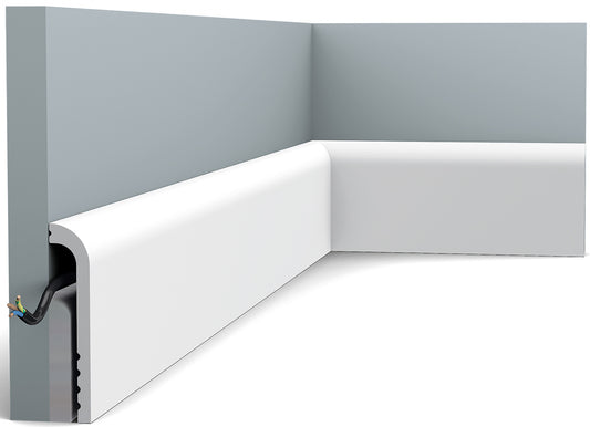 Orac Decor SX185 Copri Battiscopa Zoccolino Parete Duropolymer® Polistirene Ad Alta Densità Bianco Resistente Agli Urti Calore Acqua Facile Da Installare Verniciabile Pretrattata Primer Acrilico Impermeabile Interno Esterno Ambienti Umidi 200x12x2,5 cm