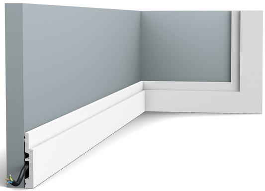 Orac Decor SX187 Battiscopa Zoccolino Parete Duropolymer® Polistirene Ad Alta Densità Bianco Resistente Agli Urti Calore Acqua Facile Da Installare Verniciabile Pretrattata Primer Acrilico Impermeabile Interno Esterno Ambienti Umidi Misura 200x7,5x1,2 cm