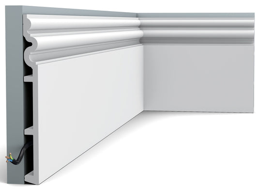 Orac Decor SX193 Battiscopa Zoccolino Zoccolo Parete Duropolymer® Polistirene Ad Alta Densità Bianco Resistente Agli Urti Calore Acqua Facile Da Installare Verniciabile Pretrattata Primer Acrilico Impermeabile Interno Esterno Ambienti Umidi 200x25x2,2 cm