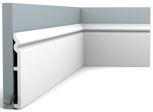 Orac Decor SX206 Battiscopa Zoccolino Zoccolo Parete Duropolymer® Polistirene Ad Alta Densità Bianco Resistente Agli Urti Calore Acqua Facile Da Installare Verniciabile Pretrattata Primer Acrilico Impermeabile Interno Esterno Ambienti Umidi 200x18x1,8 cm