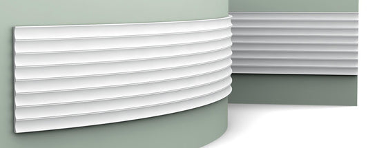 Orac Decor W109F Valley Pannello Murale 3D Strisce Decorazione Parete Poliuretano Flessibile Flex Bianco Resistente Agli Urti Calore Acqua Assorbimento Acustico Facile Da Installare Verniciabile Acrilico Impermeabile Interno Esterno Misura 200x25x1,2 cm