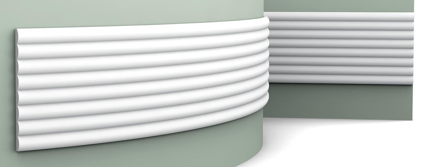 Orac Decor W110F Hill Pannello Murale 3D Doghe Bombate Tonde Parete Poliuretano Flessibile Flex Bianco Resistente Agli Urti Calore Acqua Assorbimento Acustico Facile Da Installare Verniciabile Acrilico Impermeabile Interno Esterno Misura 200x25x1,6 cm