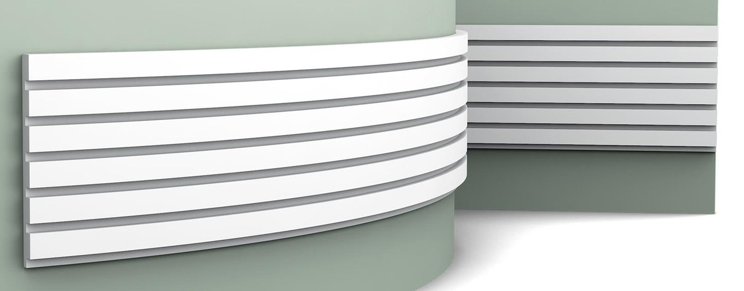 Orac Decor W111F Bar Pannello Murale 3D Doghe Strisce Righe Parete Muro Poliuretano Flessibile Flex Bianco Resistente Agli Urti Calore Acqua Assorbimento Acustico Facile Da Installare Verniciabile Acrilico Impermeabile Interno Esterno Misura 200x25x2 cm
