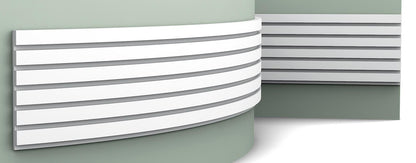 Orac Decor W111F Bar Pannello Murale 3D Doghe Strisce Righe Parete Muro Poliuretano Flessibile Flex Bianco Resistente Agli Urti Calore Acqua Assorbimento Acustico Facile Da Installare Verniciabile Acrilico Impermeabile Interno Esterno Misura 200x25x2 cm