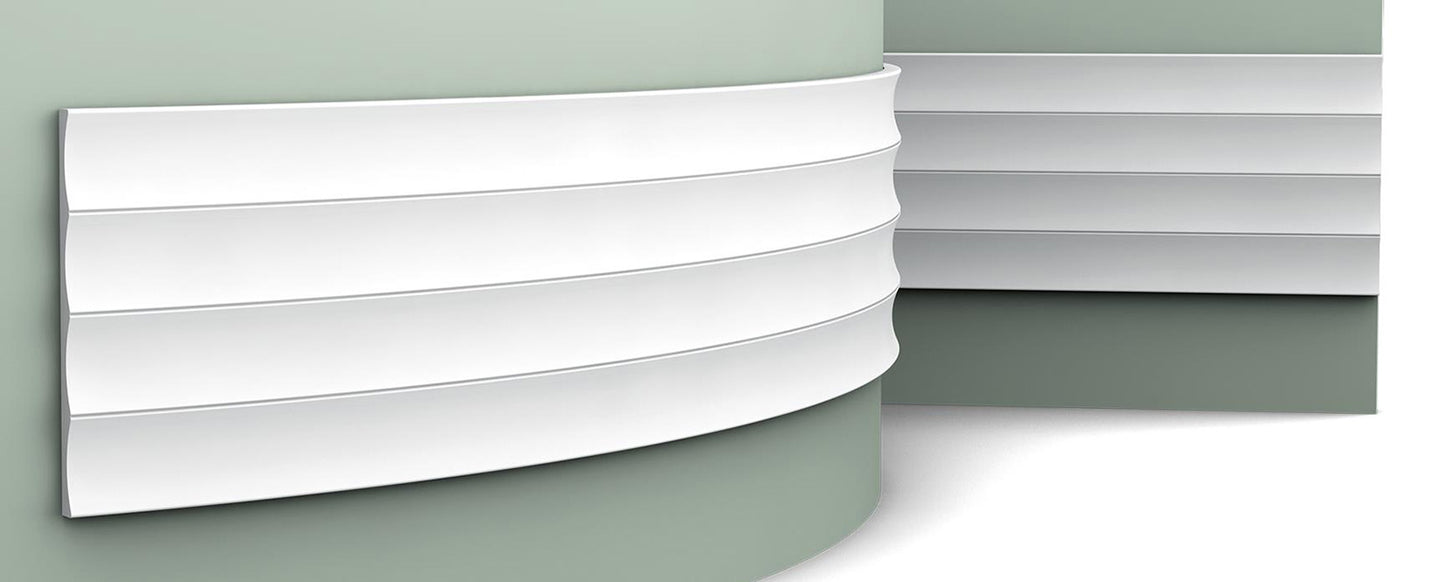 Orac Decor W114F Valley XL Pannello Murale 3D Doghe Strisce Parete Muro Poliuretano Flessibile Flex Bianco Resistente Agli Urti Calore Acqua Assorbimento Acustico Facile Da Installare Verniciabile Acrilico Impermeabile Interno Esterno Misura 200x25x1,5 cm