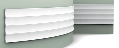 Orac Decor W114F Valley XL Pannello Murale 3D Doghe Strisce Parete Muro Poliuretano Flessibile Flex Bianco Resistente Agli Urti Calore Acqua Assorbimento Acustico Facile Da Installare Verniciabile Acrilico Impermeabile Interno Esterno Misura 200x25x1,5 cm