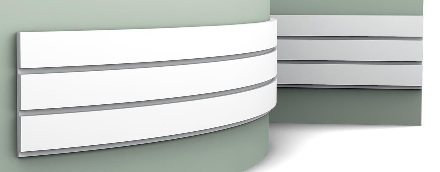 Orac Decor W116F Bar XL Pannello Murale 3D Doghe Strisce Righe Parete Muro Poliuretano Flessibile Flex Bianco Resistente Agli Urti Calore Acqua Assorbimento Acustico Facile Da Installare Verniciabile Acrilico Impermeabile Interno Esterno Misura 200x25x2cm